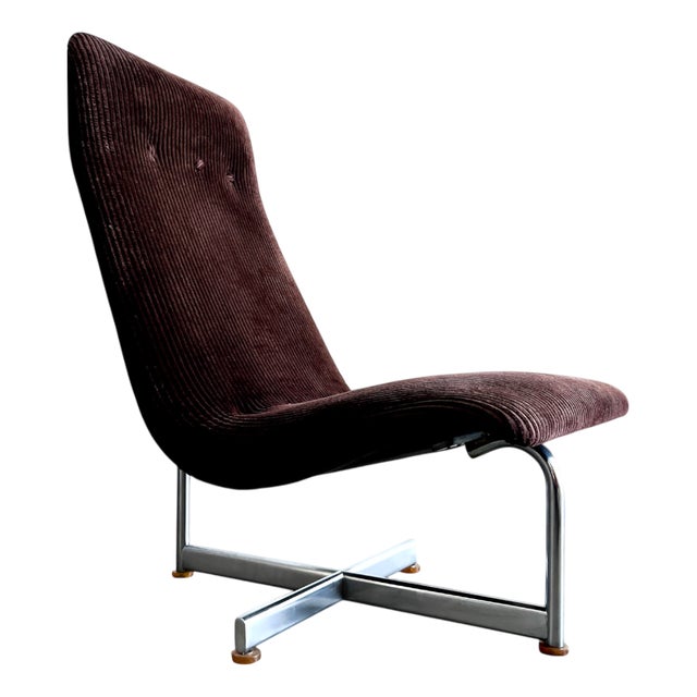 Mid-Century Modern Corduroy and Chrome Lounge Chair attributed to Kho Liang Ie, Netherlands, 1975 For Sale