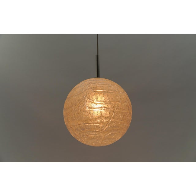 Large Ice Glass Ball Pendant Lamp from Doria Leuchten, Germany, 1960s For Sale - Image 6 of 8