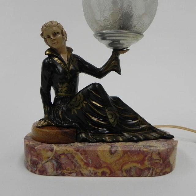 Glass Art Deco Desk Lamp with Woman and Globe, 1920s For Sale - Image 7 of 18