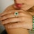 Metal 18k Halo Diamond Round Emerald Bridal Ring Size 6 For Sale - Image 7 of 12