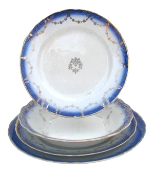 1900s Antique Flow Blue Transferware Collection, Set of 4
