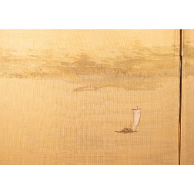 1970s Shōwa Era Japanese Byobu Screen, "At the Bank" For Sale - Image 9 of 17