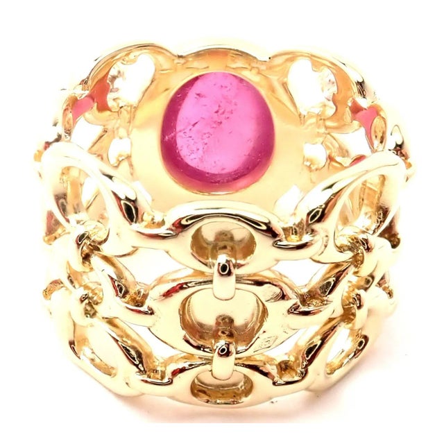 Christian Dior Christian Dior 18k Yellow Gold Diamond Large Pink Tourmaline Band Ring, size 8.75 For Sale - Image 4 of 9