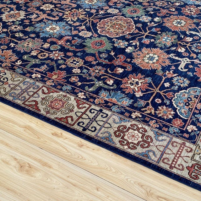 Textile Navy Blue Persian Mahal Hand-Knotted Wool Rug - 8' X 9'11" For Sale - Image 7 of 17