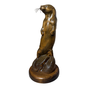 Share Vintage Hand Carved Wood Metal Standing Sea Otter Animal Sculpture Statue Figure