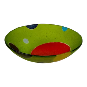 Vintage Memphis Design Hand Made Glass Bowl With Colorful Bubbles, Signed Circa 1996