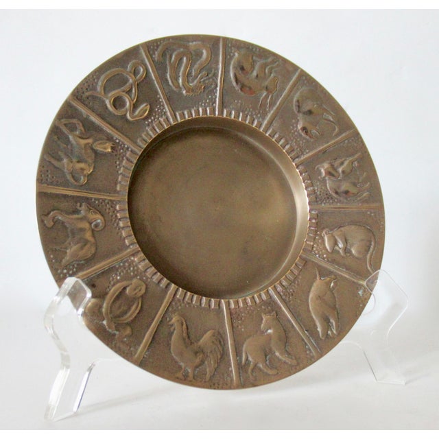 Asian Style Mid-Century Brass Round Zodiac Ashtray, Catchall Dish - Pair For Sale - Image 4 of 14