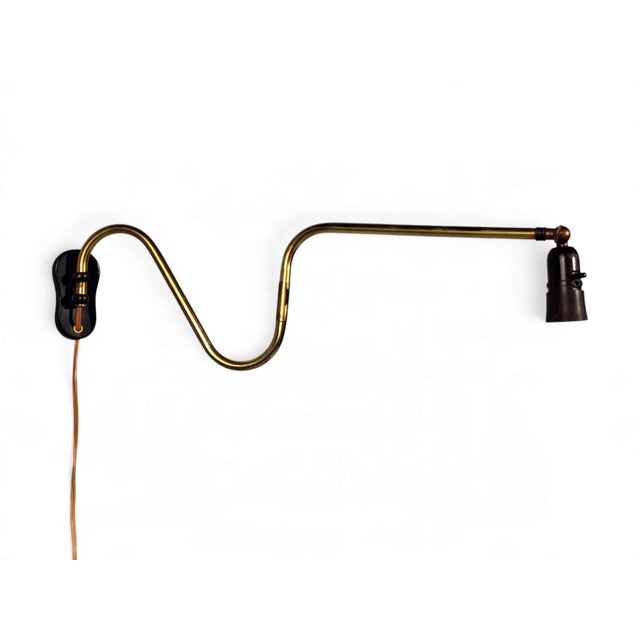 Voss Belysning, Articulating Wall Light, Paintated Brass, Metal, Denmark, 1950s For Sale - Image 9 of 15