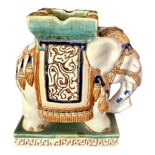 Vintage Chinese Ceramic Elephant Ashtray For Sale