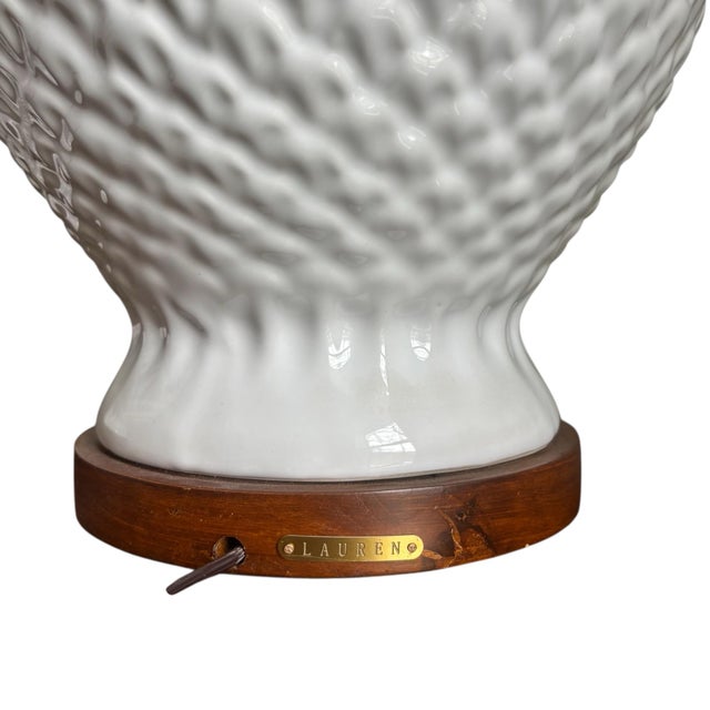 1990s Vintage Ralph Lauren White Pineapple Table Lamps With Wood Base - a Pair For Sale - Image 5 of 7