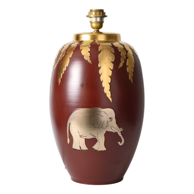 French Maroon and Gold Ceramic Table Lamp from Louis Drimmer, 1990s For Sale