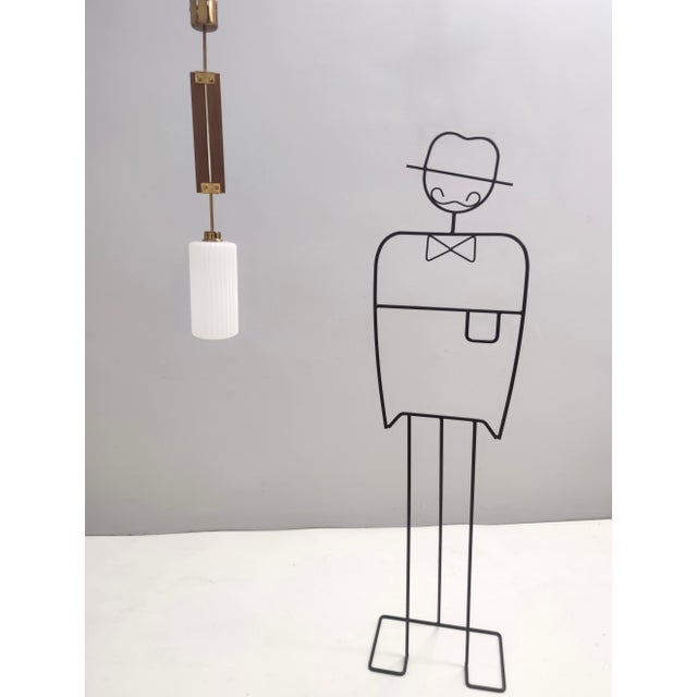 Mid-Century Modern Vintage Pendant Light in Opaline Glass, Teak & Brass, Italy, 1960s For Sale - Image 3 of 10