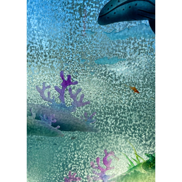Blue Pair of Etched Glass Ocean-Themed Doors For Sale - Image 8 of 11