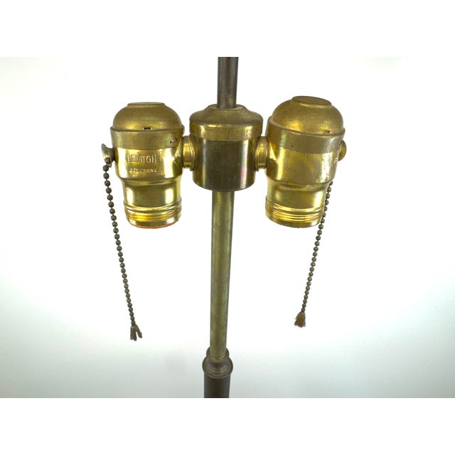Black Early Mid Century Brass & Wood Floor Lamp With Marble Table, Double Socket, Circa 1930s–1940s For Sale - Image 8 of 10