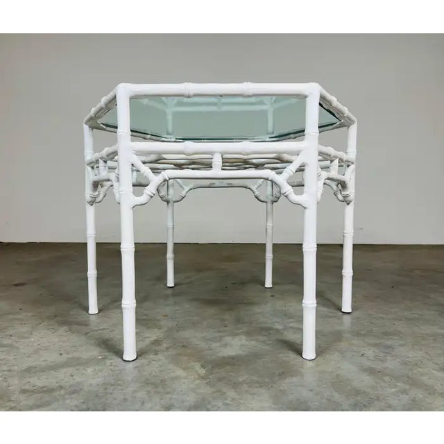 McGuire Vintage Chinese Chippendale Faux Bamboo White Lacquered Cocktail Center Table For Sale - Image 4 of 8