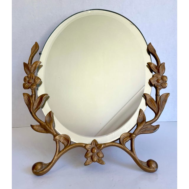 Art Nouveau Gold Floral Oval Vanity Mirror Chairish