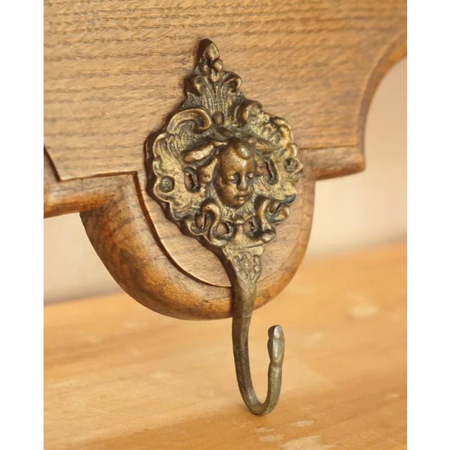 Brown Antique Dutch Oak Cherub Wall Rack with Royal Hooks For Sale - Image 8 of 12