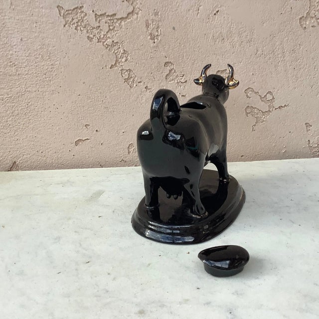 Victorian English Staffordshire Black Cow Creamer, circa 1880 For Sale - Image 3 of 7