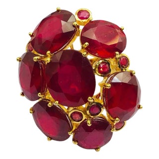 Bochic “Orient” Vintage Ruby Cocktail Ring Set In 18K Gold & Silver with Certifi For Sale