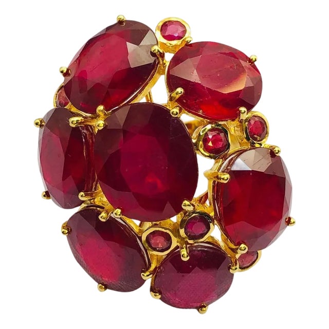 Bochic “Orient” Vintage Ruby Cocktail Ring Set In 18K Gold & Silver with Certifi For Sale