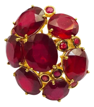 Bochic “Orient” Vintage Ruby Cocktail Ring Set In 18K Gold & Silver with Certifi