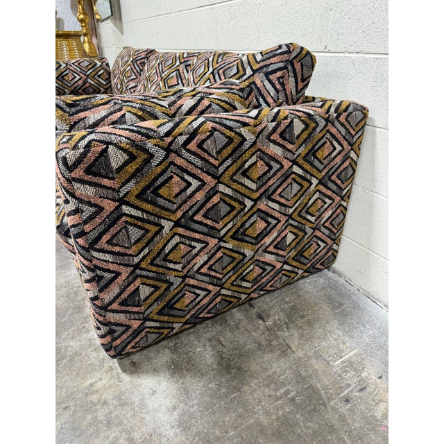 Vintage 70s Sofa Newly Reupholstered Geometric Fabric For Sale - Image 4 of 8