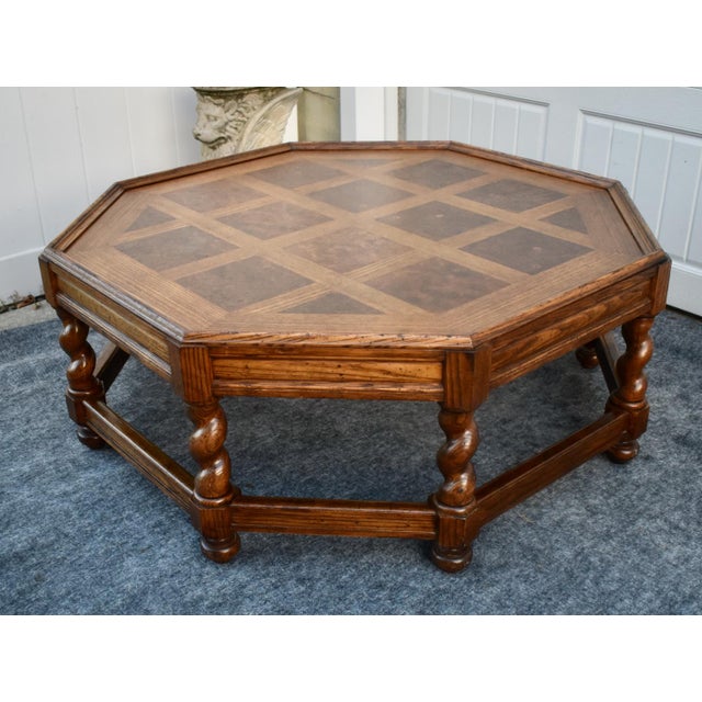Jacobean Baker Oak and Burl Coffee Table Vintage Jacobean Style Octagonal For Sale - Image 3 of 13