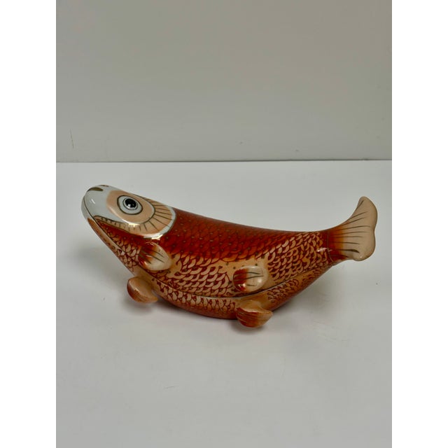 Delightful Hand Painted Koi Box with fitted lid from China. Decorated in orange and peach scales on a cream background...
