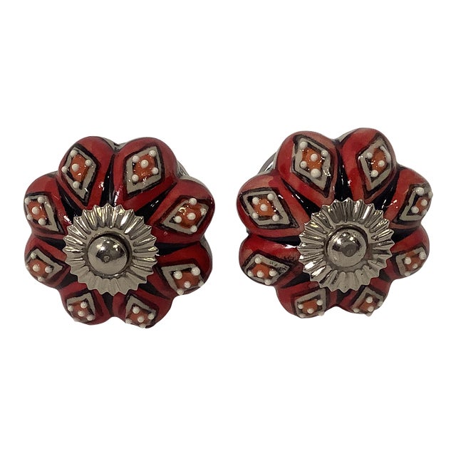 1960s Hand Painted Ceramic Red Drawer Knobs Set of 2 Chairish