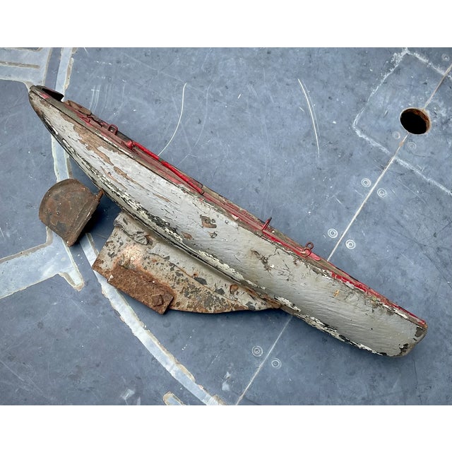 Authentic Antique Rustic Model Sailboat Good Quality Hand Made. Actual Pond Boat 1920 Nautical Decor For Sale - Image 9 of 11