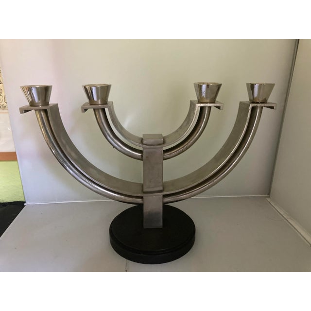 Bauhaus Style Machine Age 4-Light Candlestick on Black Plastic Base, USA, 1930s For Sale - Image 12 of 12