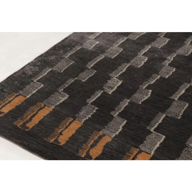 Textile Rug & Kilim's Art Deco Style Rug in Mohair With Black & Gray Geometric Design For Sale - Image 7 of 11