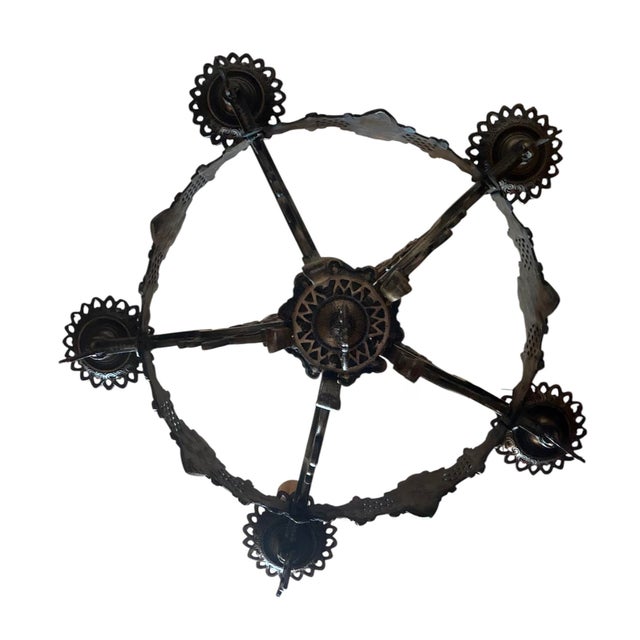 Bronze Antique Spanish Revival 5 Light Chandelier With Original Polychrome Paint For Sale - Image 8 of 13