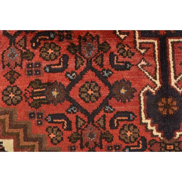 Hamedan Rug 4'3'' X 6'5'' Red Wool Vintage Tribal Hand-Knotted Oriental Carpet For Sale - Image 10 of 15