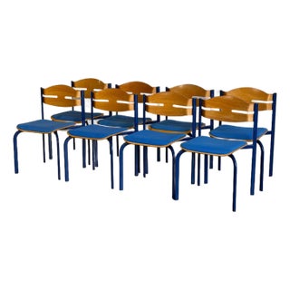 Niels Larsen Stacking Chairs Set of 8 Danish Mid-Century Modern Vintage For Sale