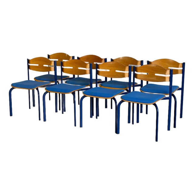 Niels Larsen Stacking Chairs Set of 8 Danish Mid-Century Modern Vintage For Sale