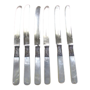 Antique Landers Frary & Clark Aetna Works Mother of Pearl & Sterling Knives - Set of 6