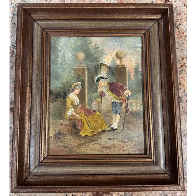 Unknown, Gallant Scene, 1800s, Oil on Panel, Framed For Sale - Image 6 of 6