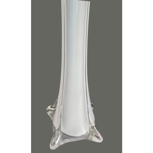 Mid-Century Modern Vintage Hand Blown Art Glass Blue Green & White Jack-in-the-Pulpit Bud Vase 11'' For Sale - Image 3 of 8
