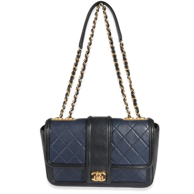 Chanel Navy Black Quilted Lambskin Medium Elegant CC Flap Bag For Sale - Image 4 of 9
