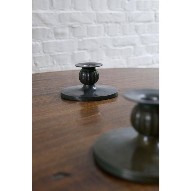 Vintage Danish Disco Metal Candleholders by Just Andersen, 1930s, Set of 2 For Sale - Image 12 of 15