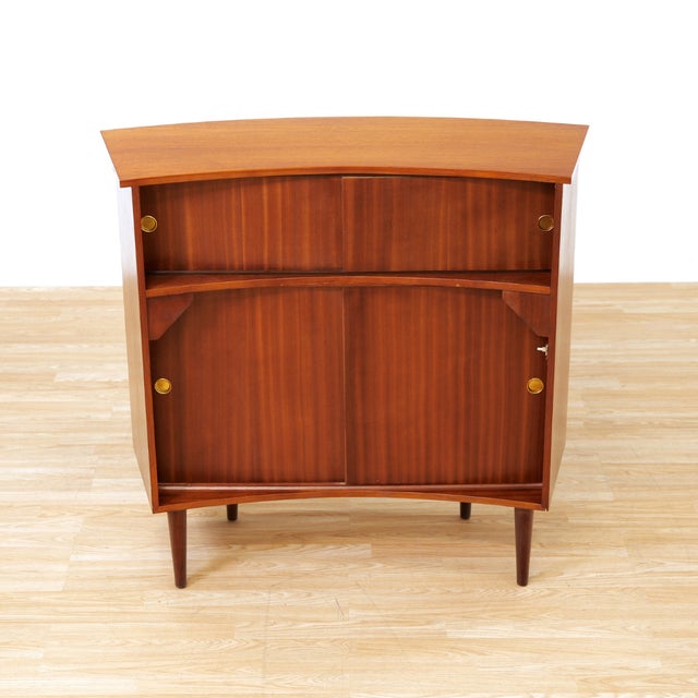 Mid Century Danish Teak Curved Corner Bar Drinks Cabinet For Sale In Los Angeles - Image 6 of 12