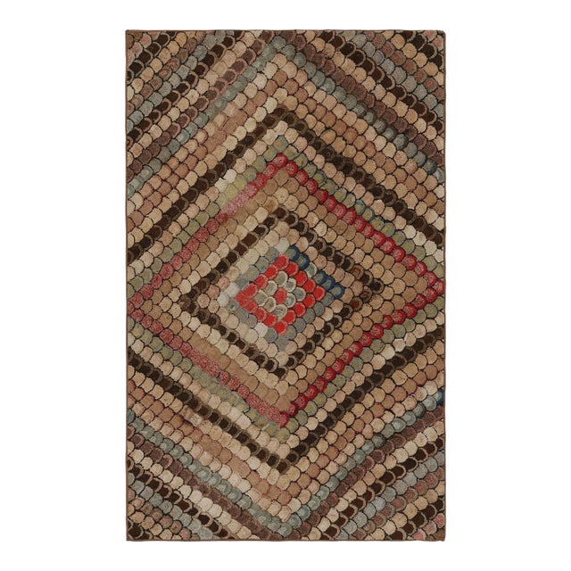 Antique Hooked Rug With Polychromatic Chevron Patterns, From Rug & Kilim For Sale