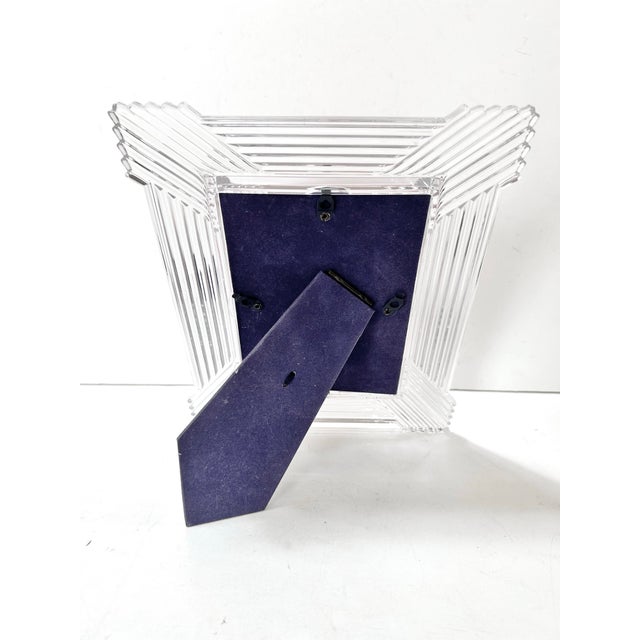 Glass Vintage Heavy Cut Glass Picture Frame – Fluted Art Deco Crystal Frame, Geometric Tabletop Decor For Sale - Image 7 of 9