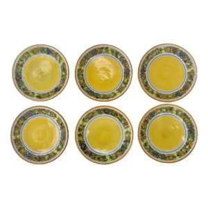1950's Italian Majolica Fruit Border Yellow Salad Plates in the Style of Dellarobbia- Set of 6