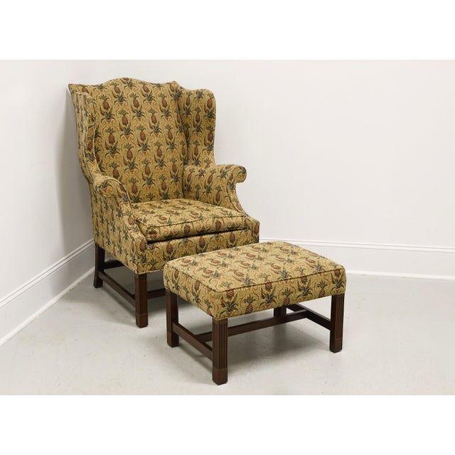 Southwood Mahogany Frame Chippendale Pineapple Fabric Wing Back Chair W/ Ottoman For Sale - Image 15 of 15