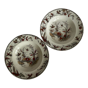 Late 19th Century Set of 2 Antique Ridgway Indus Soup Plates Victorian Aesthetic England
