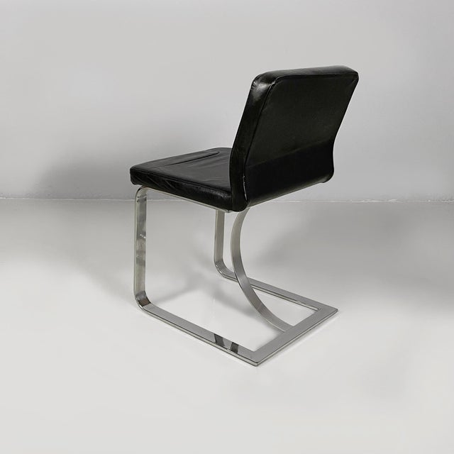 Italian Modern Chair in Black Leather and Steel, 1980s For Sale - Image 3 of 18
