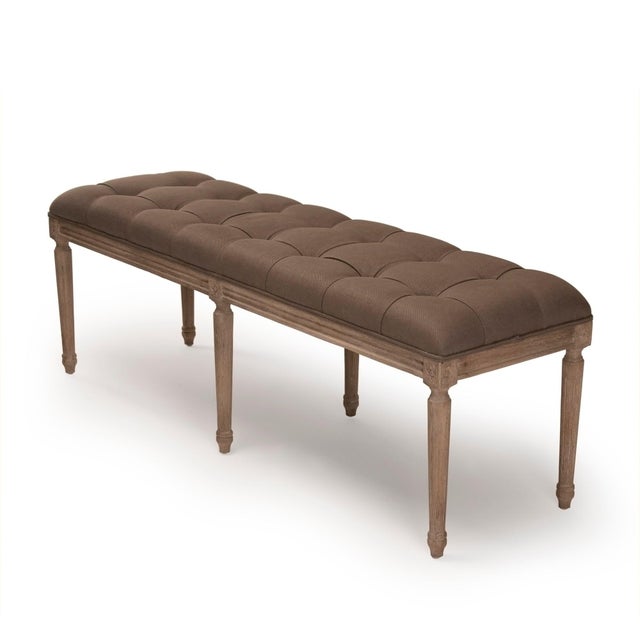 French Provincial Louis Tufted Bench - Eggplant Linen For Sale - Image 3 of 3