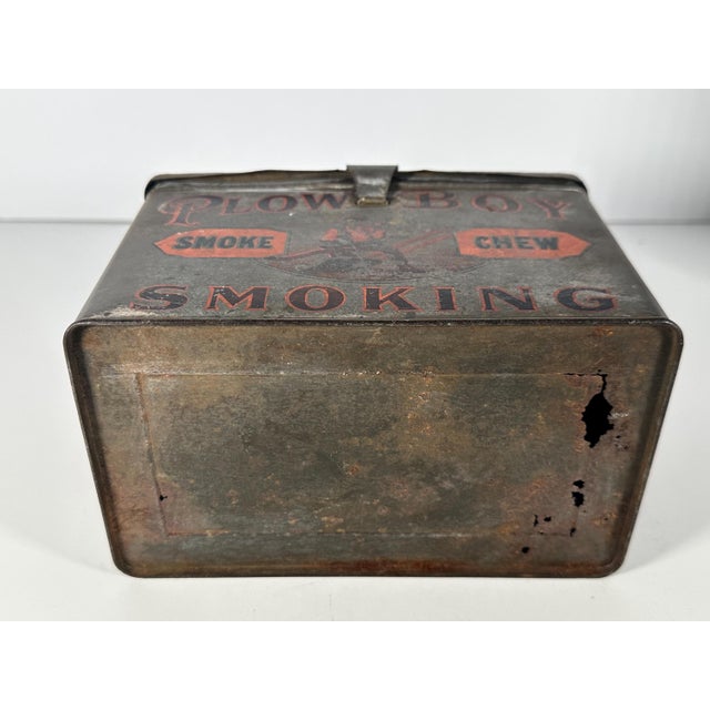 Wood Antique Plow Boy Chewing Smoking Tobacco Lunch Pail Tin For Sale - Image 7 of 10